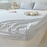 Washed Cotton Fitted Sheet – Simple Checkered & Solid Color Mattress Protector, Full Wrap Bed Sheet 3-Piece Set